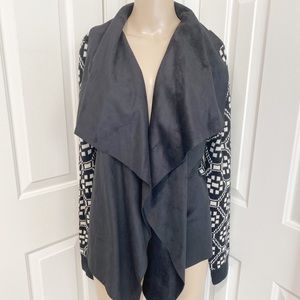 Sweet rain faux suede×knit open cardigan black/ivory